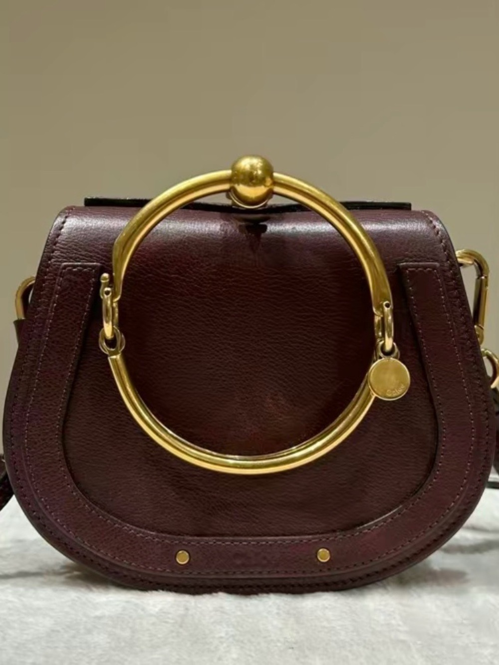 Women's Chloe pre-owned Dark Burgundy Leather Ring-Handle Shoulder Bag, Nile